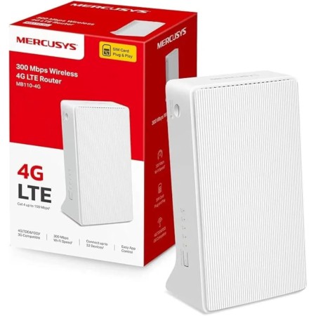 Mercusys - MB110-4G, Router 4G SIM, LTE CAT4, Wi-Fi 300Mbps, Compatible con Todos los operadores, FDD y TDD, Plug&Play, Conecta