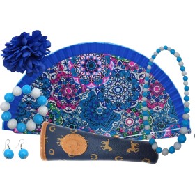 Abanico Plegable de Bambú y Tela de Algodón Estampado con Funda Artesanal Fabricada en España, Pinza del Pelo Estilo Flor con