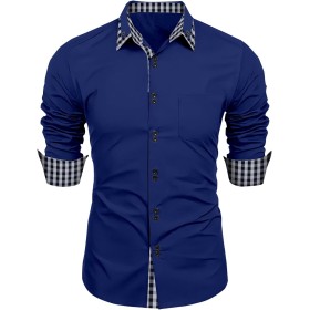 crazy bean Camisa Manga Larga para Hombre Slim fácil Business Camisas Hombre de Algodon con Botones Camisas Ajuste Regular M-3XL