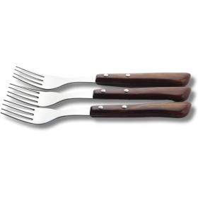 KEROPPA Tenedores Chuleteros Pack 3 Uds Tenedor de Mesa Fabricado en España Acero Inoxidable Mango de Madera 4 Púas