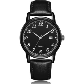CIVO Reloj Hombre Negro Analógico: Cuero Minimalista Diseño Relojes de Pulsera