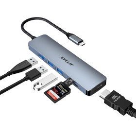 AYCLIF 6 en 1 USB C HUB, USB C Adaptador, USB A 3.0 5 Gbps Estación de Acoplamiento rápida, Dual Display (4K HDMI, SD/TF, USB A
