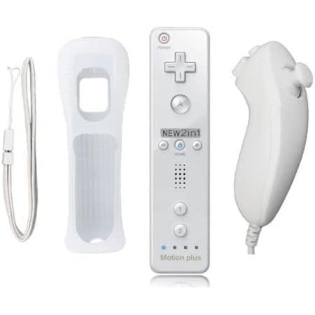 2 en 1 Motion Plus Mando y Nunchunk para Nintendo Wii/Wii u + Funda de Silicona - Blanco