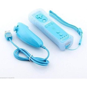 mini kitty 2 en 1 Mando Plus con Motion Plus y Nunchunk para Nintendo Wii + Funda de Silicona - Azul Claro