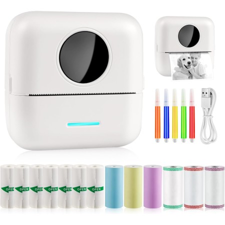 GuKKK Mini Impresora para Movil, Impresora Fotográfica, Portátil Impresora Termica, BT Inalámbrico Impresora Térmica con 13