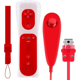 OSTENT Control remoto con sensor de movimiento + Nunchuck con cable Combo compatible con consola Nintendo Wii Color rojo