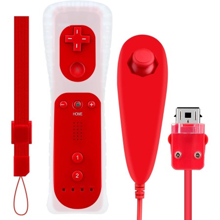 OSTENT Control remoto con sensor de movimiento + Nunchuck con cable Combo compatible con consola Nintendo Wii Color rojo