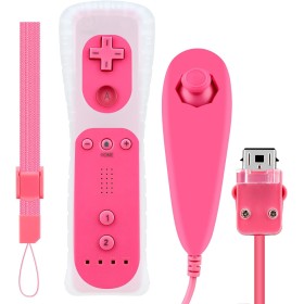 OSTENT Control remoto con sensor de movimiento + Combo Nunchuck con cable Compatible para consola Nintendo Wii Color rosa