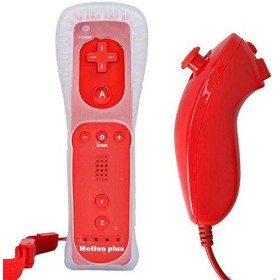 mini kitty 2 en 1 Mando Plus con Motion Plus y Nunchunk para Nintendo Wii + Funda de Silicona - Rojo