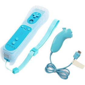 BIGFOX 2 en 1 Mando Plus con Motion Plus y Nunchunk para Nintendo Wii/Wii U (Opcional a Seis Colores) y Funda de Silicona - Azul
