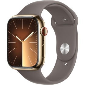 Apple Watch Series 9 (GPS + Cellular) - Caja de Acero Inoxidable en Oro de 45 mm - Correa Deportiva Color Arcilla - Talla S/M