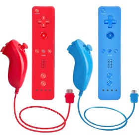 AUFGLO Wii Remote y Nunchuck compatible con Wii/Wii U - Incluye funda de silicona y correa para la muñeca (Rojo+Azul)