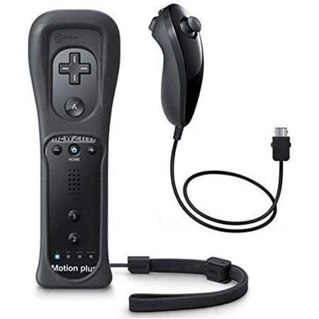 mini kitty 2 en 1 Motion Plus Mando y Nunchunk para Nintendo Wii/Wii u + Funda de Silicona - Negro