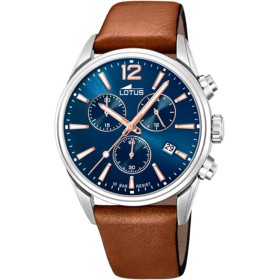 Lotus Reloj Hombre 18691/2 Chrono Caja de Acero Inoxidable 316l Plateado Correa de Cuero Marrón