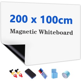 JOMUSAGA Rollo de Pizarra Blanca Magnética, 200 x 100 cm, Papel Pizarra Adhesiva para Pared, Whiteboard adecuado para Escuela,