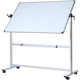 VIZ-PRO Pizarra blanca móvil magnética de doble cara 110x75 cm, con ruedas y marco de aluminio, para oficina y aula