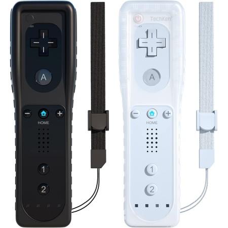 2 mandos a distancia para Wii, mandos de juego remoto TechKen compatibles con Wii de repuesto con silicona y correa de muñeca