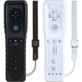 2 mandos a distancia para Wii, mandos de juego remoto TechKen compatibles con Wii de repuesto con silicona y correa de muñeca