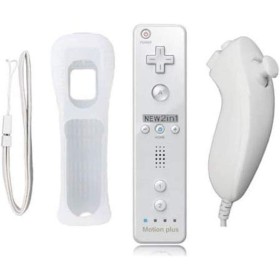mini kitty 2 en 1 Motion Plus Mando y Nunchunk para Nintendo Wii/Wii u + Funda de Silicona - Blanco