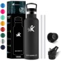 KollyKolla Botella Termica Deportiva con Pajita y Filtro, Botella Acero Inoxidable 1 litro, Sin BPA, Cantimplora Reutilizable,