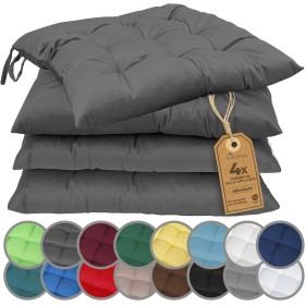 NatureMark Set de 4 Cojines para Sillas con Lazos 40x40 cm – Cojín de Asiento Relleno para Cocina, Jardín y Terraza – Color