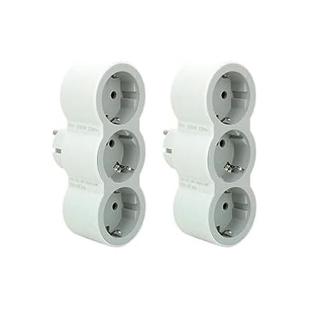 Legrand 694518, Adaptadores 2P+T horizontal, 3 tomas de enchufes/corriente frontales, Ladron de enchufes, color blanco/gris