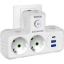 Ladron Enchufes de Pared, Regleta Enchufes con USB C, 5 en 1 Ladrón Enchufes Multiples USB, 2500W/10A, Protección Infantil,