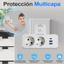 Ladron Enchufes de Pared, Regleta Enchufes con USB C, 5 en 1 Ladrón Enchufes Multiples USB, 2500W/10A, Protección Infantil,
