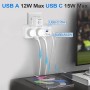 Ladron Enchufes de Pared, Regleta Enchufes con USB C, 5 en 1 Ladrón Enchufes Multiples USB, 2500W/10A, Protección Infantil,