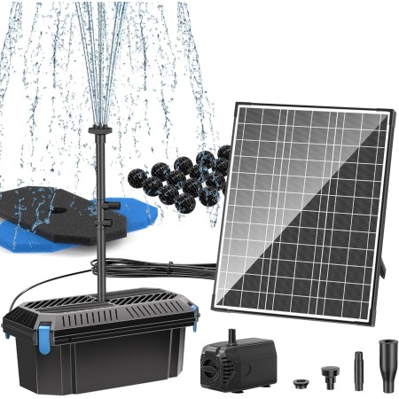 Biling Juego completo de filtros solares para estanques con bomba de 20 W, 875 l/h, bomba solar para estanques y cascadas de