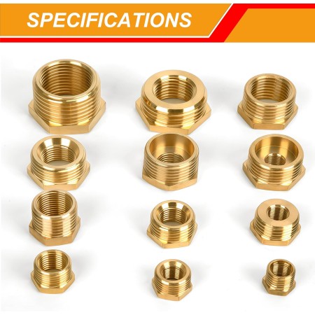 1/2" Macho a 1/8" Hembra Latón Roscado Accesorios de Tubería, Hexagonal Hexagonal Conector Reductor de Tubería Roscada para