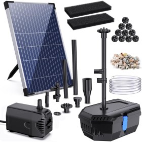Biling Filtro solar para estanque de 12 W con bomba, 605 l/h, filtro de estanque, bomba solar con manguera, 4 boquillas de 5 m,