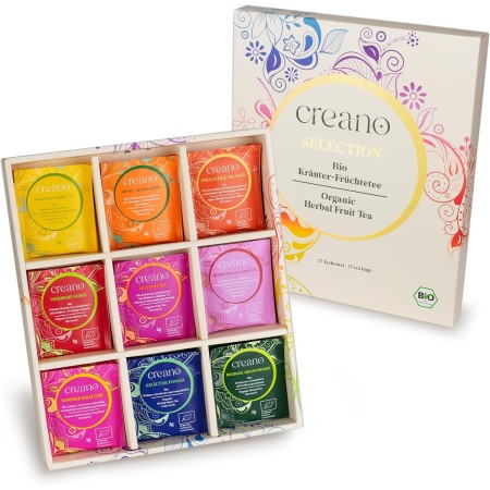 Creano Set de regalo de té de hierbas orgánicas "Orgánico Herbal Tea" – 27 bolsas de té orgánicas en 9 diferentes variedades –