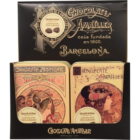 Chocolate Amatller – Caja Regalo Metálica Bombones (Hojas Finas de Chocolate 70% Cacao con Sal de Mar) – Detalle Único