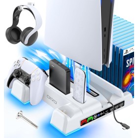 OIVO Soporte para PS5/Slim/Pro con Ventilador de 3 Velocidades, Cargador para Mando Playstation, Soporte PS5 Vertical con 3
