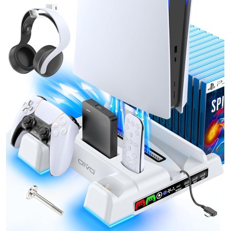 OIVO Soporte para PS5/Slim/Pro con Ventilador de 3 Velocidades, Cargador para Mando Playstation, Soporte PS5 Vertical con 3