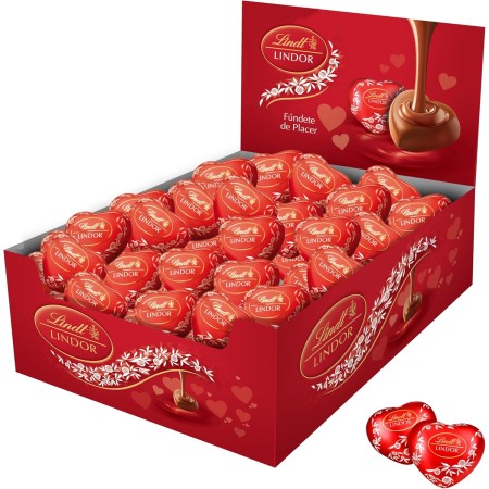 Lindt LINDOR Bombón Corazón Chocolate con Leche San Valentín, caja con aprox 16 bombones con forma de corazón para regalar,