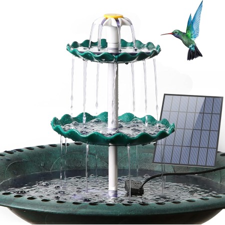 AISITIN Fuente para pájaros DIY con fuente solar de 3,5 W, alimentador de pájaros de 3 niveles para exteriores, baño de pájaros