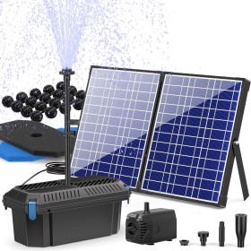 Biling Bomba solar para estanque con filtro, 30 W, 1200 l/h, filtro solar para estanques, juego completo con bomba para