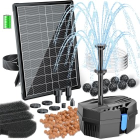 Biling Filtro solar para estanque de 8 W con bomba, 405 l/h, filtro solar con batería, manguera de 1,5 m, 10 boquillas, para
