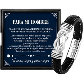 Rebundex Regalos Originales para Hombre Pulsera Cuero Collar Set Hombre Plata Regalo para Padres/Abuelo Navidad San Valentin Día