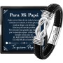 Rebundex Regalos Originales para Hombre Pulsera Cuero Collar Set Hombre Plata Regalo para Padres/Abuelo Navidad San Valentin Día