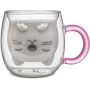 Qinhai Gato Tazas de Café de Cristal,Vasos de Doble Pared con Asa,Tazas de Té de Vidrio Borosilicato, Regalos para Cumpleaños