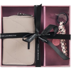 PACO MARTINEZ Set de Regalo para Mujer, Caja Regalo con Cartera Billetero para Mujer Color Hueso y Llavero a Juego, Idea de
