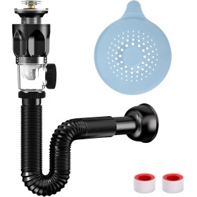 Kit de Desagüe para Fregadero de Baño Antiolor Antiobstrucción Desagüe Fregadero Cocina con Manguera de Drenaje Flexible y Tapón