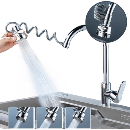 Aireador grifo cocina, 360 grados giratorio adaptador grifo cocina, 2 modos ajustables accesorios de cocina de aireador grifo,