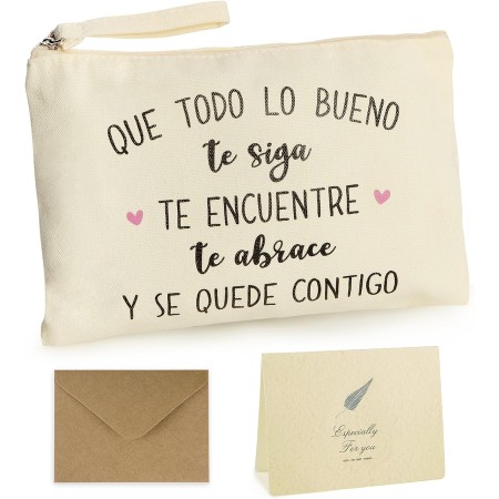 GEBETTER Kit Regalo Mujer 1*Bolso Neceser + 1*Tarjeta + 1*sobre Kraft, Frase Motivadora Cartera Mano Estuche Maquillaje