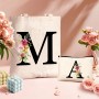 Letras Personalizadas Tote, Bolso Tote de Mujer con Inicial y Flores Bolsa de Compras con Bolsillo Interior, Alfabeto Bolso de