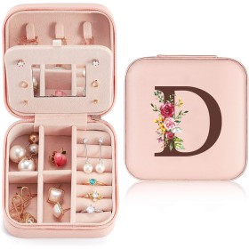 Joyero con Nombre Inicial D joyero Pequeña Portátil Joyero Viaje con Espejo Mini Joyero Personalizado Organizador de Joyas para