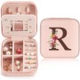 Joyero con Nombre Inicial F joyero Pequeña Portátil Joyero Viaje con Espejo Mini Joyero Personalizado Organizador de Joyas para